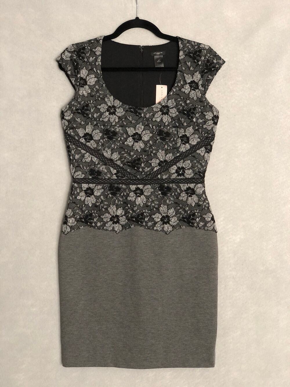 Ann Taylor Petite Cap Sleeve Dress Fitted Gray Women's 4P NEW